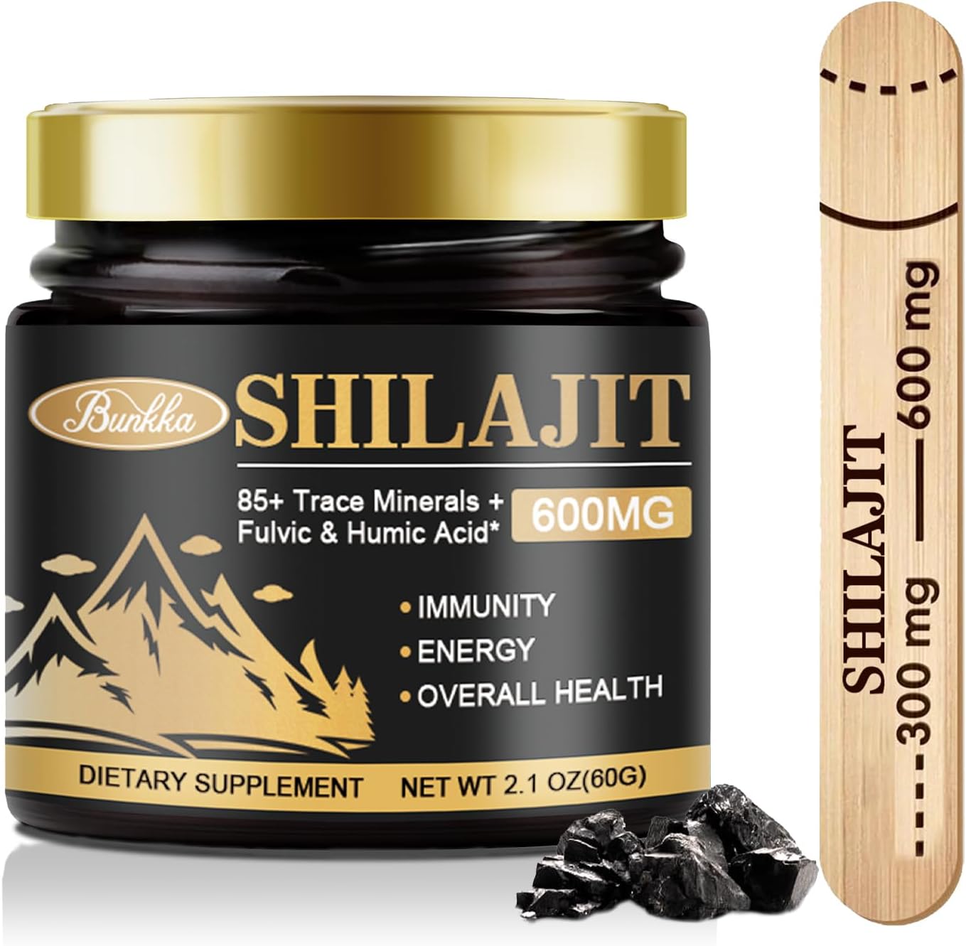 Pure Himalayan Shilajit Organic Resin - 600mg High Purity Supplement with 85+ Trace Minerals & Fulvic Acid for Energy & Immune Support