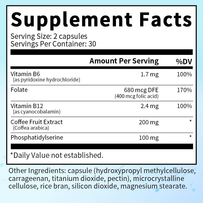Bunkka Brain Booster Nootropics Capsules with Vitamin B6 Phosphatidylserine Brain Memory Cognitive Health Strengthen Focus