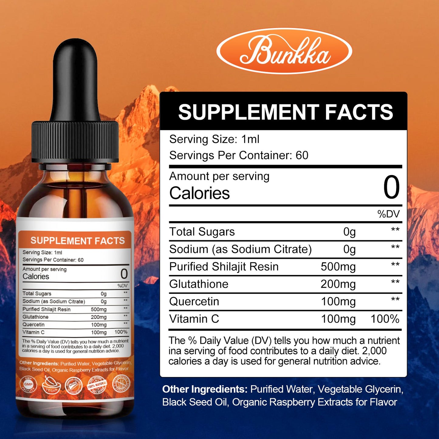 Bunkka Organic Shilajit Liquid Drops Sugar-Free & Vegan Supplement