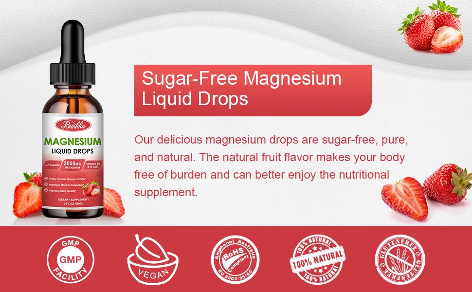 Magnesium Glycinate 500mg Supplement, Liquid Magnesium Complex Supplement with Magnesium Glycinate, Malate, Taurate, Citrate & L-Theanine -Strawberry Flavor