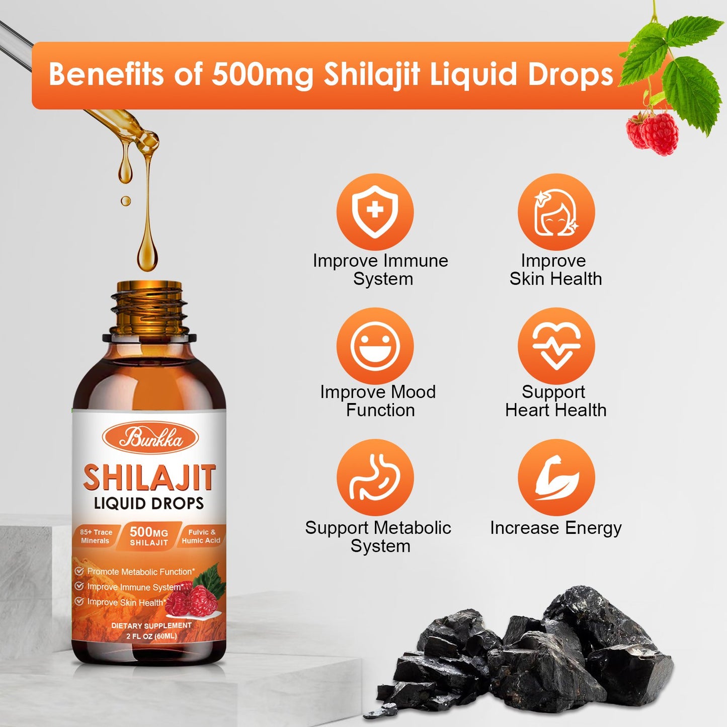 Bunkka Organic Shilajit Liquid Drops Sugar-Free & Vegan Supplement