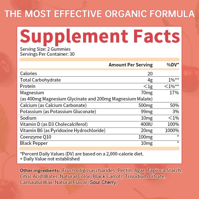 Bunkka Magnesium Glyciniate Gummies with Calcium Pottasium Vitamin Coq10 Bone Joint Brain Health Muscle Cramp Sleep Quality