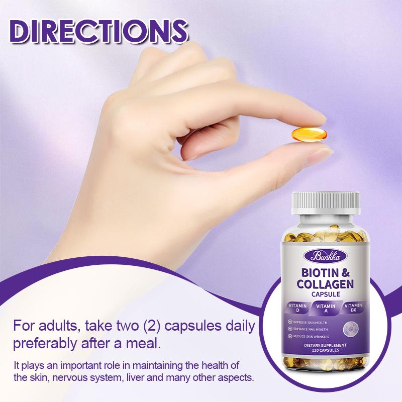 Bunkka Biotin 5,000mcg Capsules Keratin Hyaluronic Acid with Vitamin C、D、B7 Hair Growth Support Skin & Nails Health Supplement