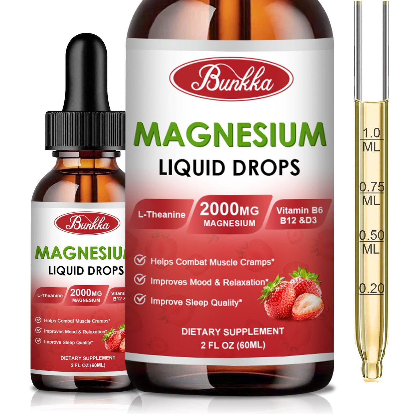 2 Packs Magnesium Glycinate Liquid Drops-Strawberry Flavor