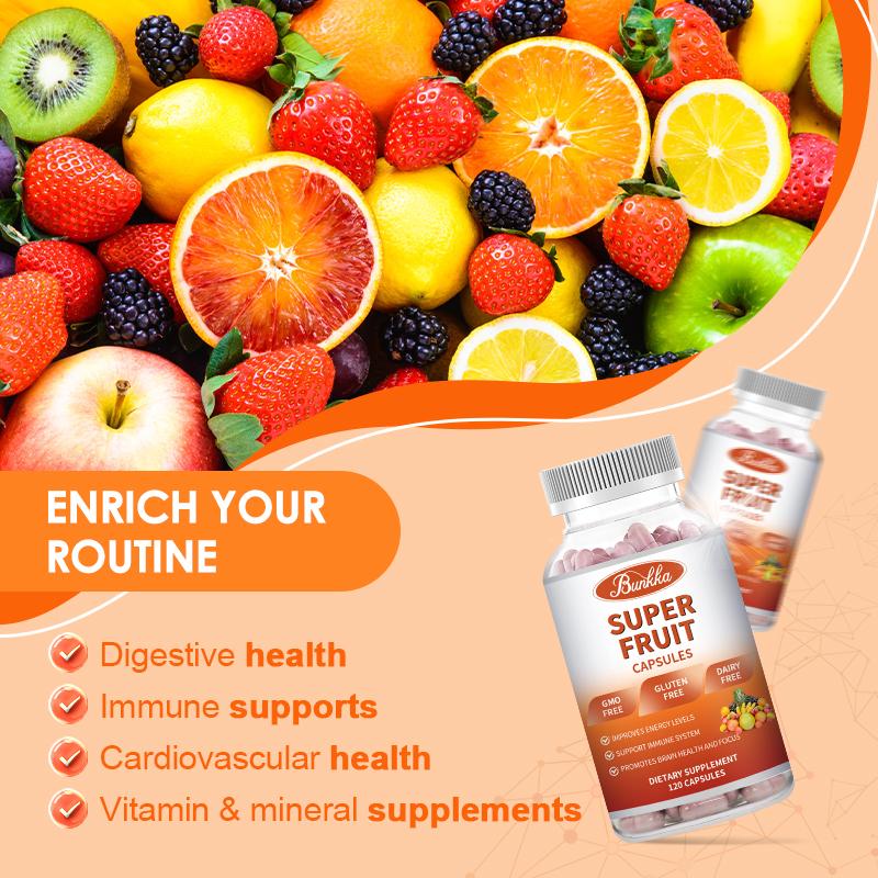 Organic Fruits Supplement with 23 Fruits Rich in Antioxidants Potent Fruits Capsules for Energy Boost