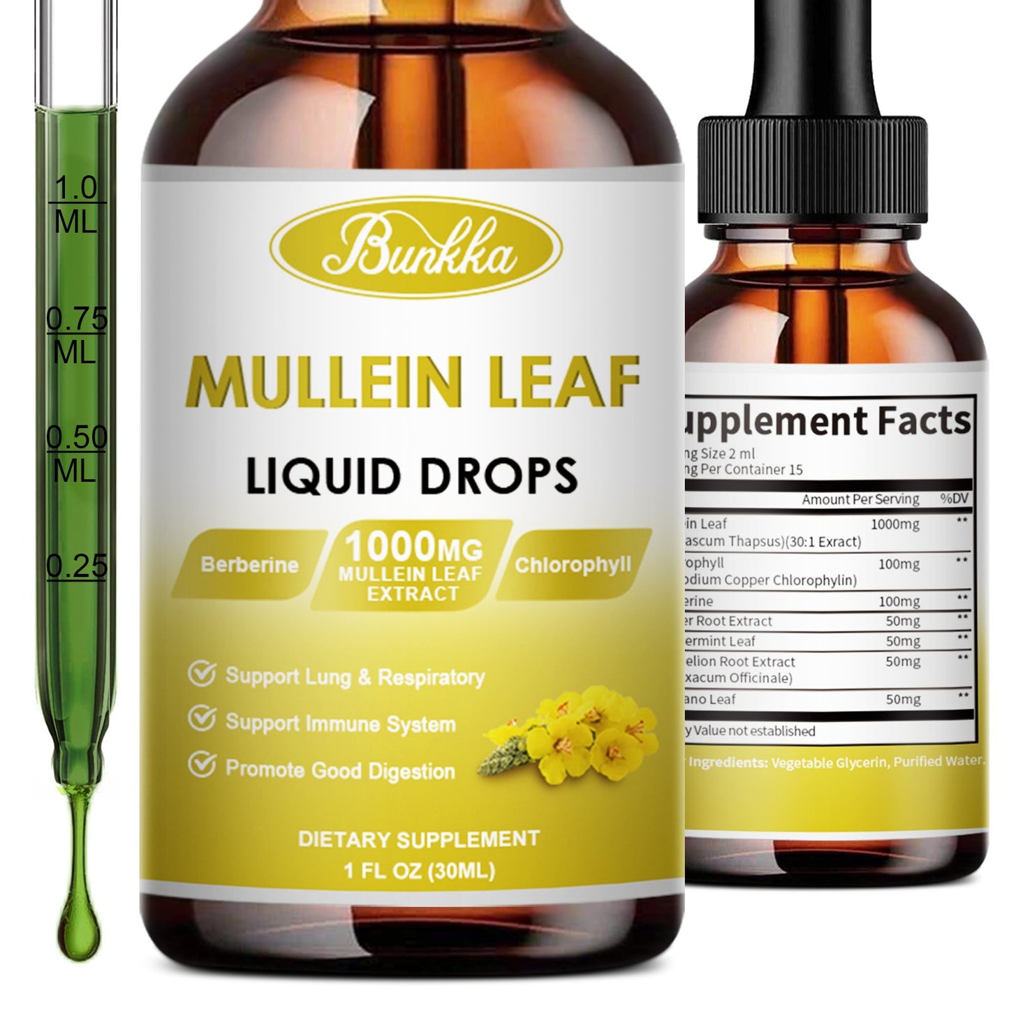 Bunkka 2 Pack Mullein Liquid Drops Supplement for Lungs