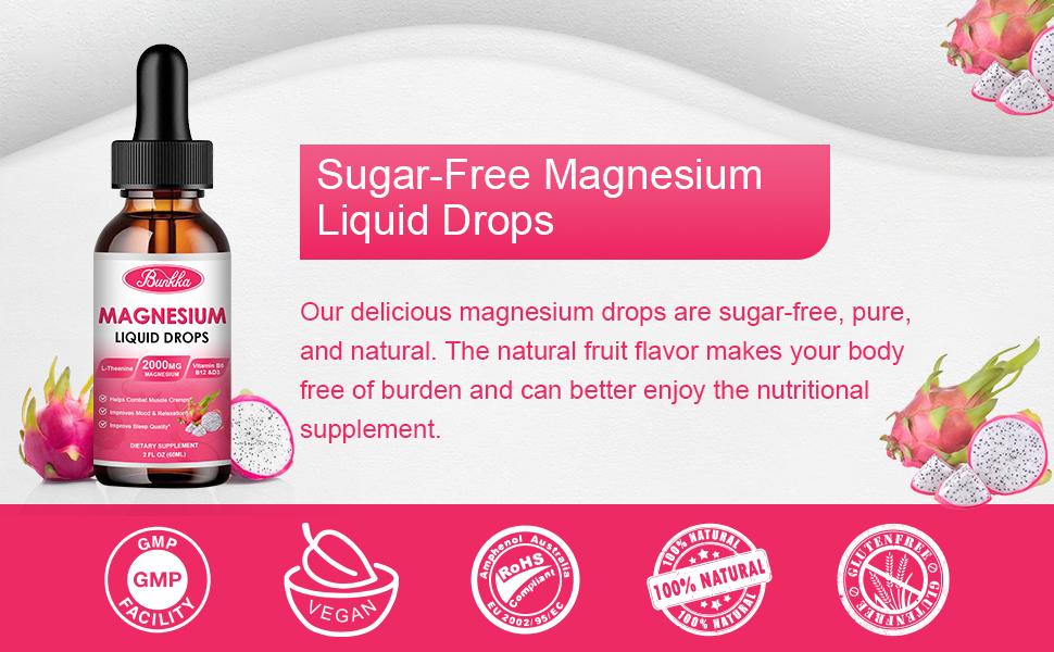 Magnesium Glycinate 500mg Supplement, Magnesium Glycinate Liquid Drops with Magnesium Malate, Taurate, Citrate & Calcium Zinc, Magnesium Complex Supplement -Dragon Fruit Flavor