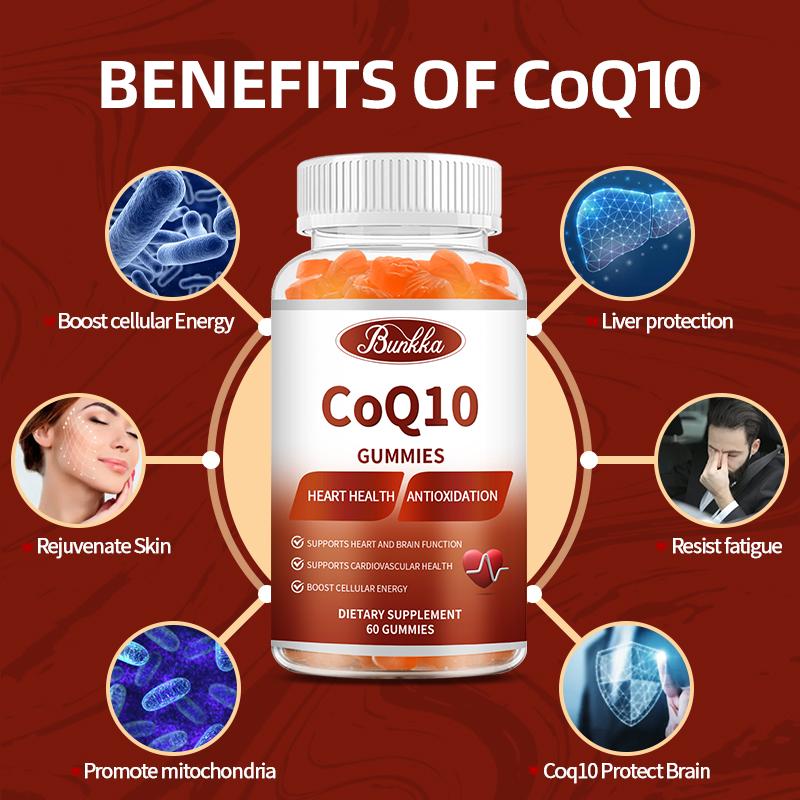 BUNKKA CoQ10 Gummies 500mg For Joint Health Support Cardiovascular and Heart Health Energy Production Antioxidant Coenzyme Q10