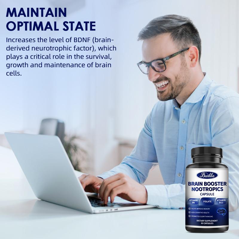 Bunkka Brain Booster Nootropics Capsules with Vitamin B6 Phosphatidylserine Brain Memory Cognitive Health Strengthen Focus