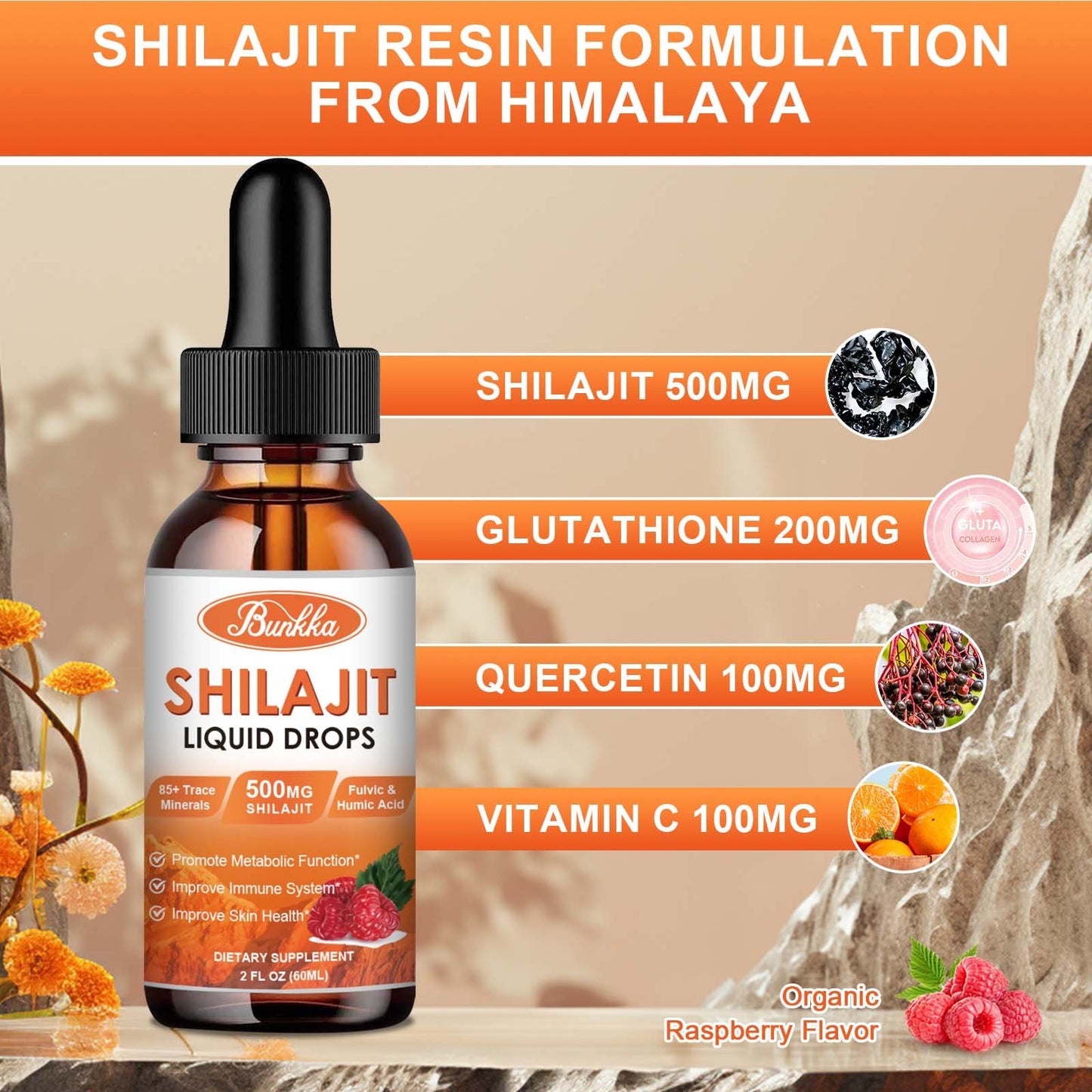 Bunkka Organic Shilajit Liquid Drops Sugar-Free & Vegan Supplement