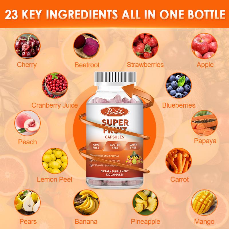 Organic Fruits Supplement with 23 Fruits Rich in Antioxidants Potent Fruits Capsules for Energy Boost