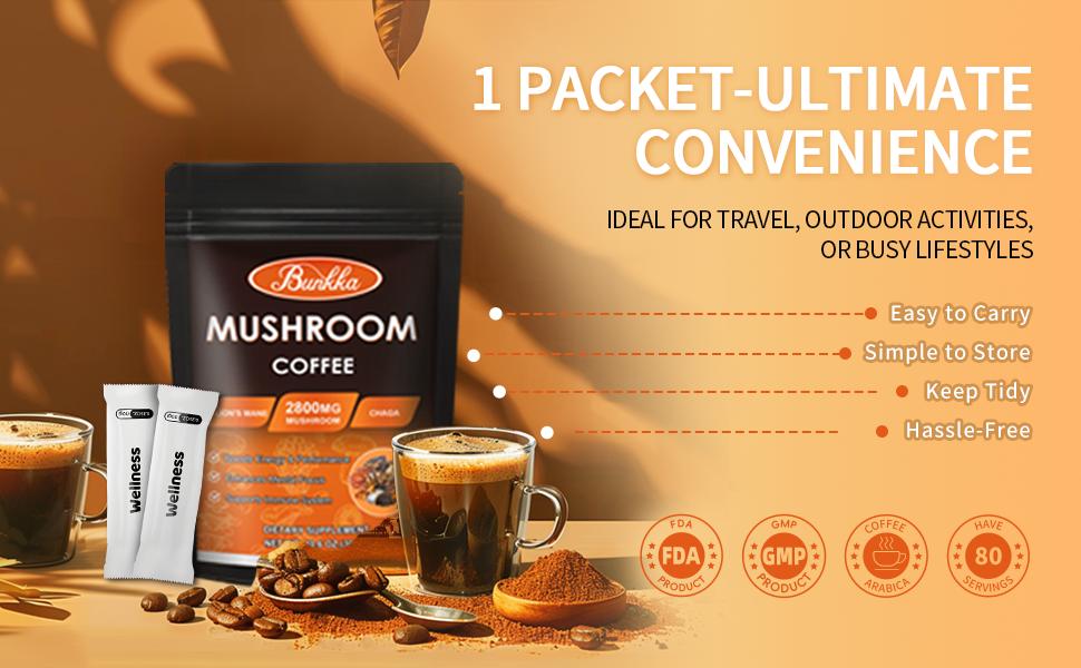 10 Mushrooms Instant Coffee Alternative Packets for Energy, Focus, Immune & Gut Health Support
