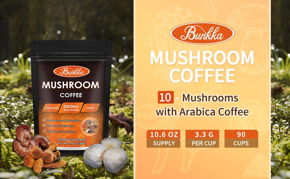 10 Mushrooms Instant Coffee Alternative Packets for Energy, Focus, Immune & Gut Health Support
