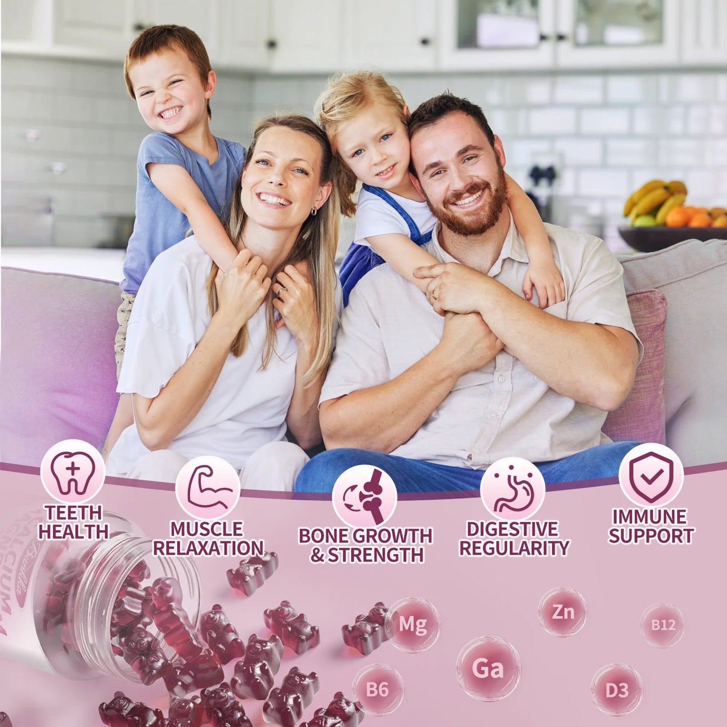 (2 Pack)Calcium Magnesium Zinc Gummies, for Bone, Muscles, Calm Mood,Immune & Sleep Support,60 Count