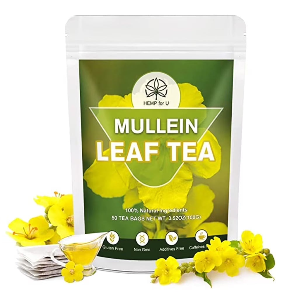 HFU Mullein Leaf Tea Bags, Pure Mullein Leaves for Lung Health, Caffeine Free, Pure Mullein Herbal Tea for Respiratory Support, 50 Servings