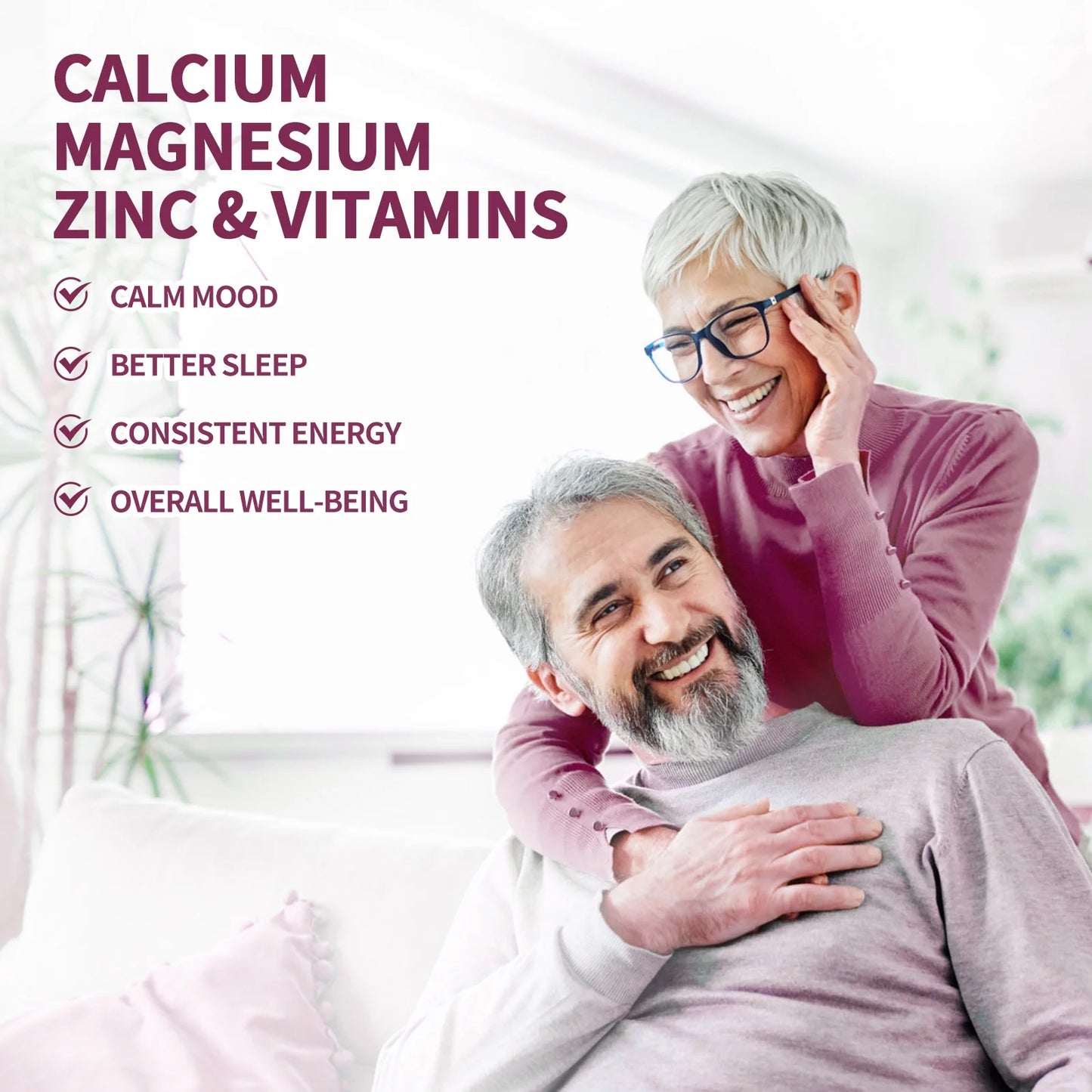 (2 Pack)Calcium Magnesium Zinc Gummies, for Bone, Muscles, Calm Mood,Immune & Sleep Support,60 Count