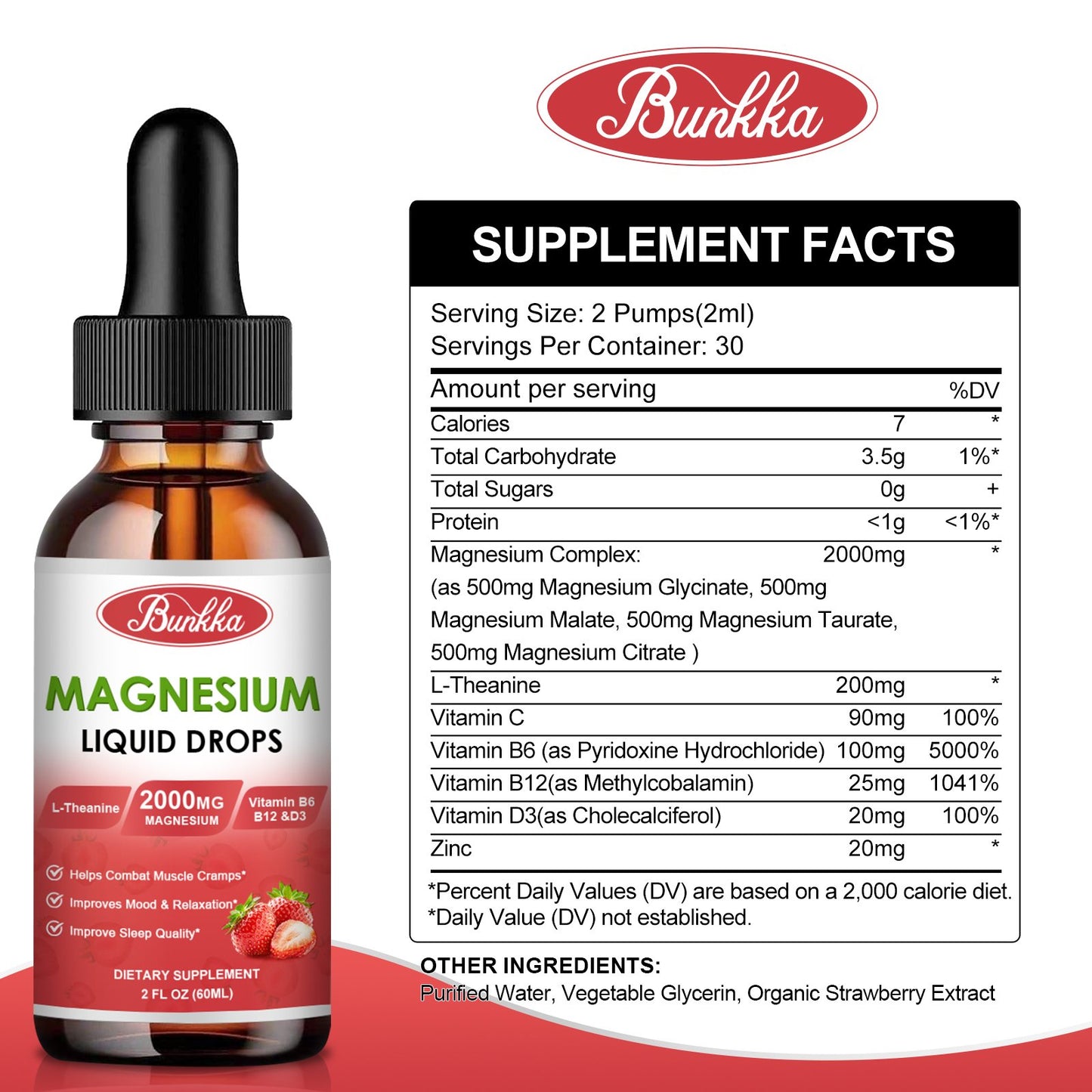 2 Packs Magnesium Glycinate Liquid Drops-Strawberry Flavor