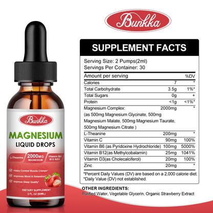 2 Packs Magnesium Glycinate Liquid Drops-Strawberry Flavor