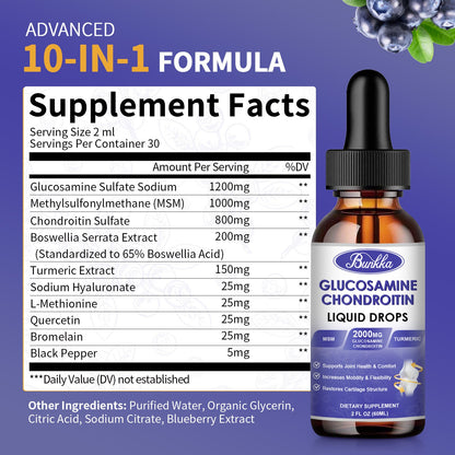 Bunkka Glucosamine Chondroitin MSM Liquid Drops Support Supplement Supports Healthy Joints