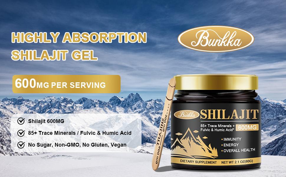 Pure Himalayan Shilajit Organic Resin - 600mg High Purity Supplement with 85+ Trace Minerals & Fulvic Acid for Energy & Immune Support