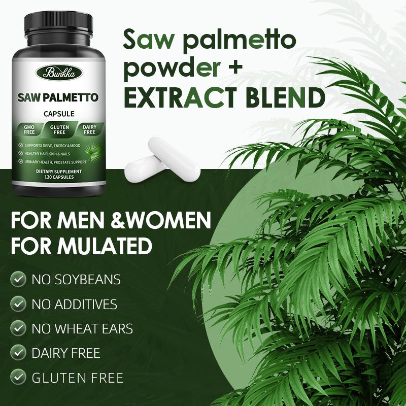 Bunkka Saw Palmetto Capsules Fatigue Relief Sleep Quality Urinary and Prostate Health Skin Beauty Hair Repair Hormone Balance