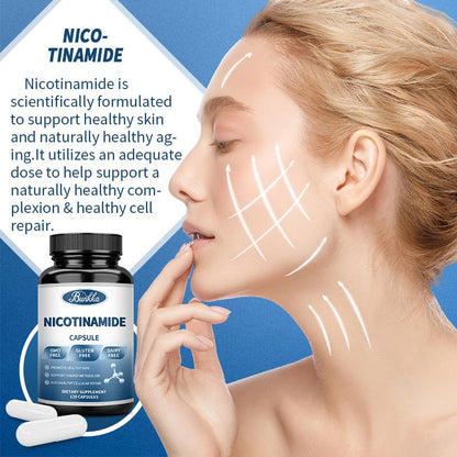 BUNKKA Nicotinamide 500mg Vitamin B3 Supplement for Skin Brightening Anti-Aging Energy Focus Support Fine Line Smoothing