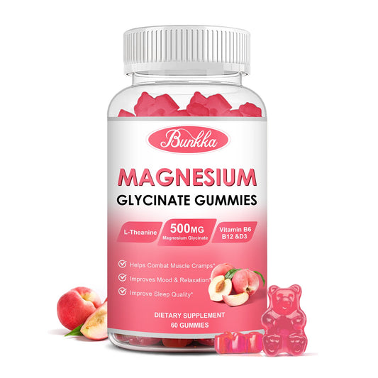 Bunkka  Peach Magnesium Gummies Supplement with Potassium, VitaminD, B6 for Calm, Sleep&Stress Relief-Sugar Free
