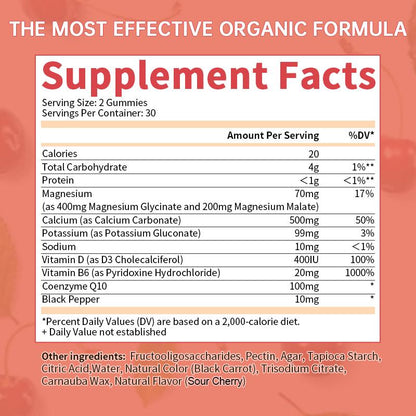 Bunkka Magnesium Glyciniate Gummies with Calcium Pottasium Vitamin Coq10 Bone Joint Brain Health Muscle Cramp Sleep Quality
