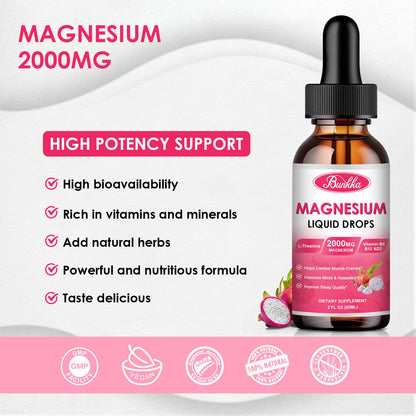 Magnesium Glycinate 500mg Supplement, Magnesium Glycinate Liquid Drops with Magnesium Malate, Taurate, Citrate & Calcium Zinc, Magnesium Complex Supplement -Dragon Fruit Flavor