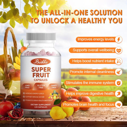 Organic Fruits Supplement with 23 Fruits Rich in Antioxidants Potent Fruits Capsules for Energy Boost