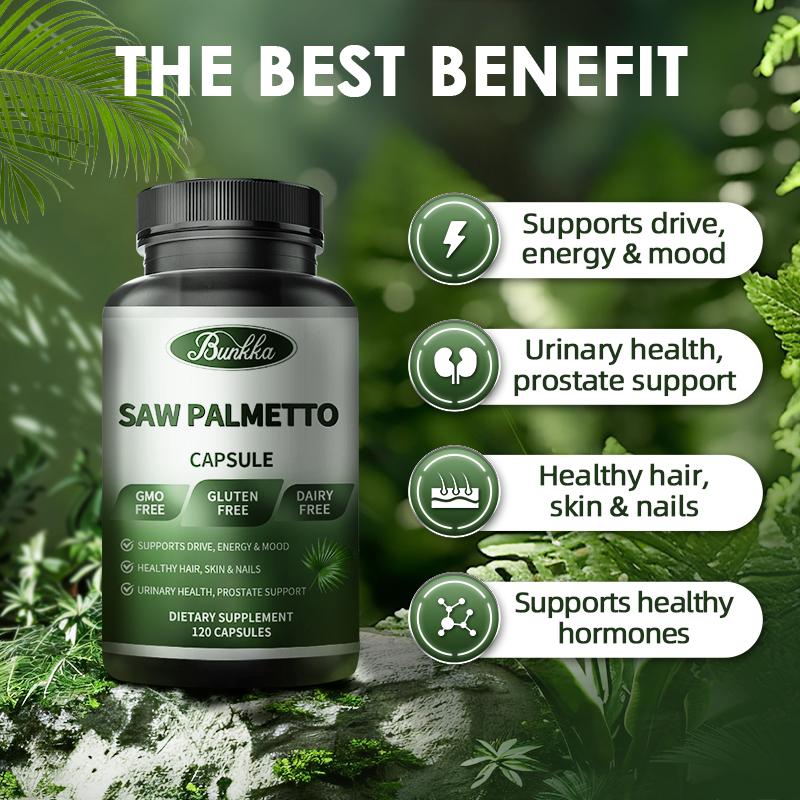 Bunkka Saw Palmetto Capsules Fatigue Relief Sleep Quality Urinary and Prostate Health Skin Beauty Hair Repair Hormone Balance
