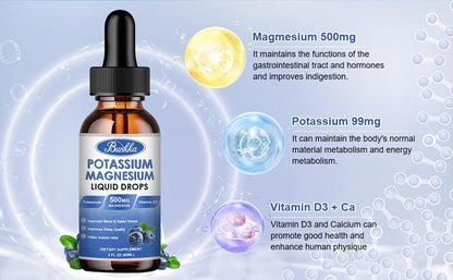 Potassium Magnesium Liquid Drops Supplement  Vitamin D3, Zinc, Sugar Free & Vegan for Leg Cramps