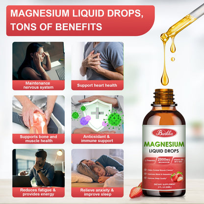 2 Packs Magnesium Glycinate Liquid Drops-Strawberry Flavor
