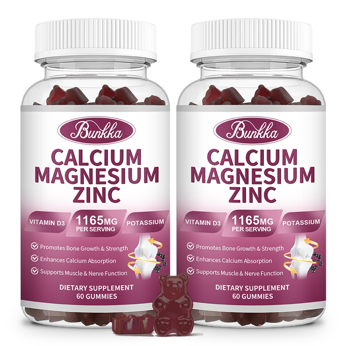 Bunkka Calcium Magnesium Zinc Vitamin D3 Gummies Dietary Supplement