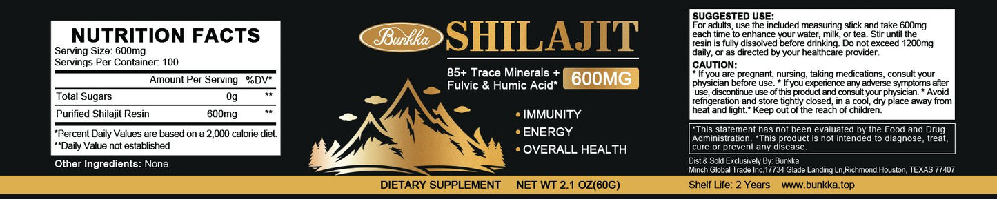 Pure Himalayan Shilajit Organic Resin - 600mg High Purity Supplement with 85+ Trace Minerals & Fulvic Acid for Energy & Immune Support