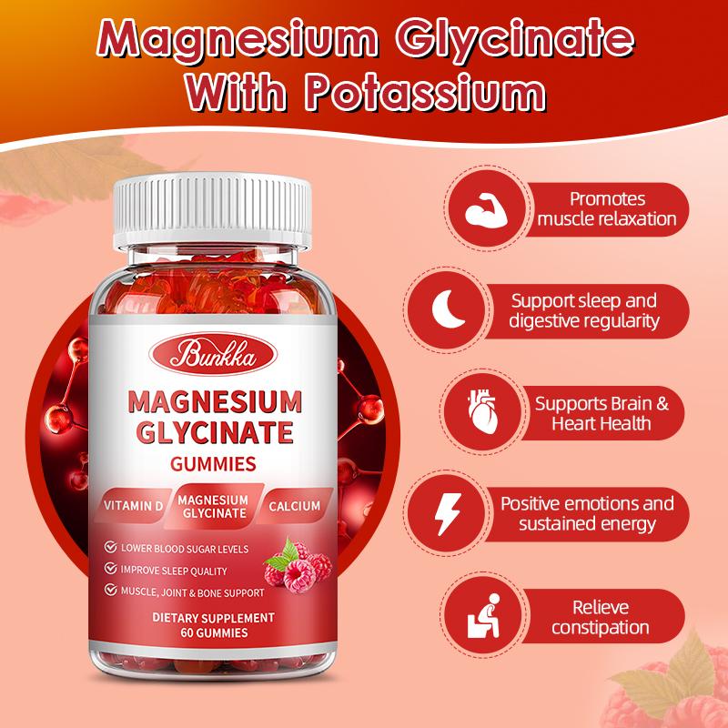 Bunkka Magnesium Glycinate Gummies Magnesium Nutrition Diet Supplement Memory Weak Bone Joint Health Sleep Quality Muscle Cramps