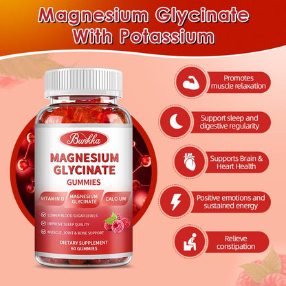 Bunkka Magnesium Glycinate Gummies Magnesium Nutrition Diet Supplement Memory Weak Bone Joint Health Sleep Quality Muscle Cramps