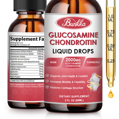 Glucosamine Chondroitin MSM Liquid Drops-w/ Turmeric Boswellia Quercetin Bromelain-Vegan, Antioxidant Support for Back,Knee,Hands-Joint Support Supplement Supports Healthy Joints, Mobility & Cartilage