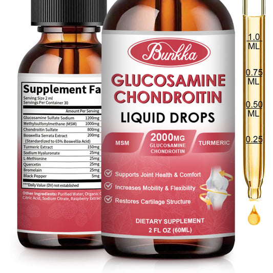 Glucosamine Chondroitin MSM Liquid Drops-w/ Turmeric Boswellia Quercetin Bromelain-Vegan, Antioxidant Support for Back,Knee,Hands-Joint Support Supplement Supports Healthy Joints, Mobility & Cartilage