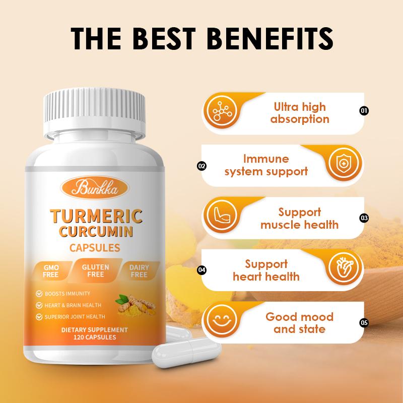 Bunkka Turmeric Curcumin Capsules Ultra High Absorption Heart Immune Support Joint Brain Health Muscle Stamina Energy Booster