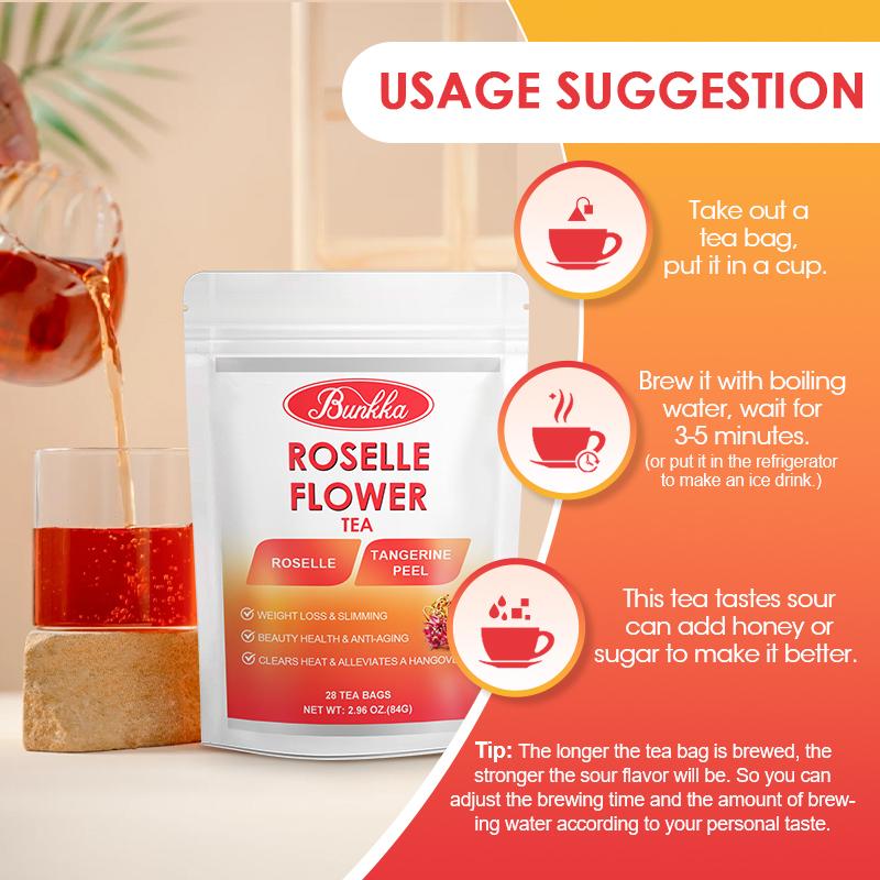 BUNKKA 100% Natural Organic Roselle Tangerine Peel Flowers Tea Anti-oxidation Promote Digestion Metabolism Weight Management Products