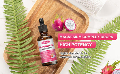 Magnesium Glycinate 500mg Supplement, Magnesium Glycinate Liquid Drops with Magnesium Malate, Taurate, Citrate & Calcium Zinc, Magnesium Complex Supplement -Dragon Fruit Flavor