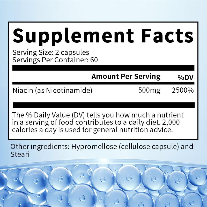 BUNKKA Nicotinamide 500mg Vitamin B3 Supplement for Skin Brightening Anti-Aging Energy Focus Support Fine Line Smoothing