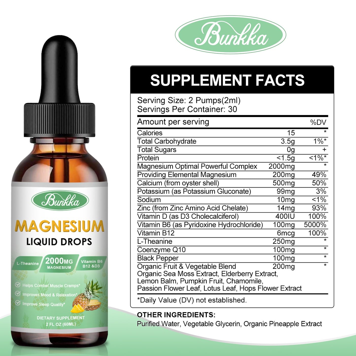 Magnesium Glycinate Supplement, Magnesium Liquid Drops with 500mg Magnesium Glycinate, Magnesium Citrate, VitaminD,B - 30 Day Supply