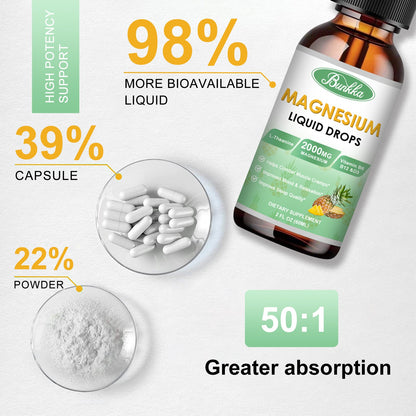 Magnesium Glycinate Supplement, Magnesium Liquid Drops with 500mg Magnesium Glycinate, Magnesium Citrate, VitaminD,B - 30 Day Supply