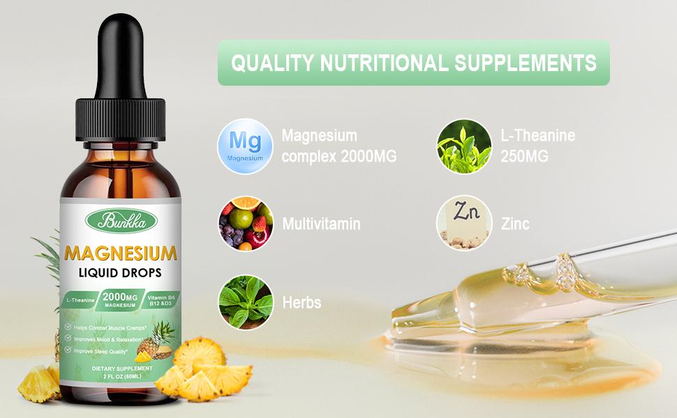 Magnesium Glycinate Supplement, Magnesium Liquid Drops with 500mg Magnesium Glycinate, Magnesium Citrate, VitaminD,B - 30 Day Supply