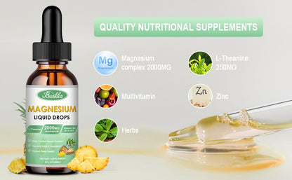 Magnesium Glycinate Supplement, Magnesium Liquid Drops with 500mg Magnesium Glycinate, Magnesium Citrate, VitaminD,B - 30 Day Supply