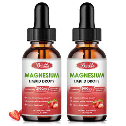 Magnesium Glycinate 500mg Supplement, Liquid Magnesium Complex Supplement with Magnesium Glycinate, Malate, Taurate, Citrate & L-Theanine -Strawberry Flavor