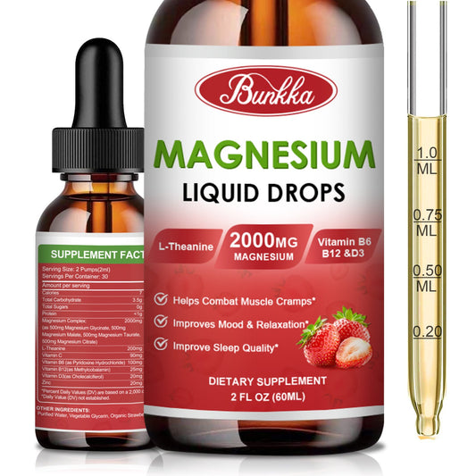 Magnesium Glycinate 500mg Supplement, Liquid Magnesium Complex Supplement with Magnesium Glycinate, Malate, Taurate, Citrate & L-Theanine -Strawberry Flavor