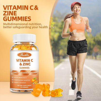 BUNKKA Vitamin C 1000Mg With Zinc Gummies For Cellular Energy Production and Collagen Synthesis Immune Health Promote Metabolism Antioxidant